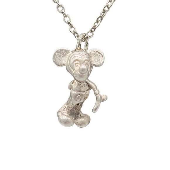 Sterling Silver Disney Vintage Pendant 925 Mickey Mouse 19" Silver Tone Chain - Picture 14 of 16